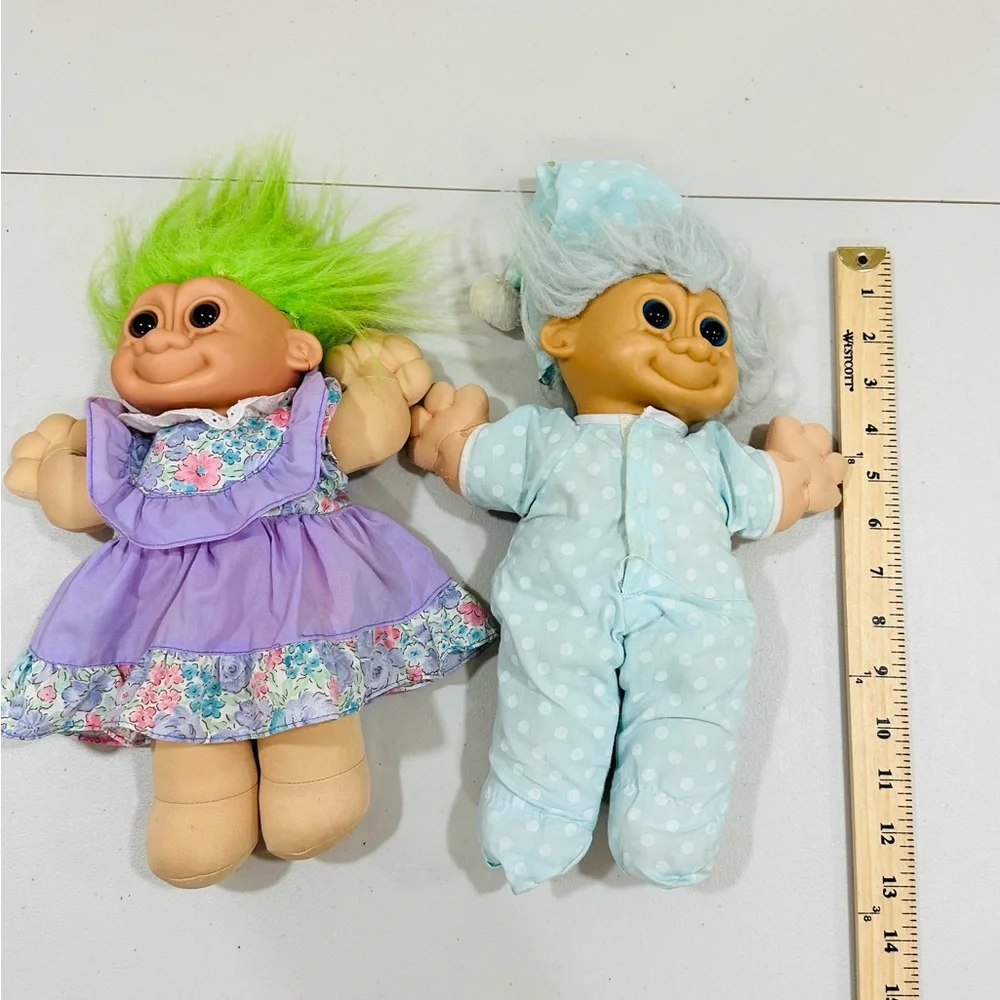 TROLL‎ DOLL LOT OF 2 13” BY ACE NOVELTY TREASURE JEWELED BELLY BUTTON & RUSS